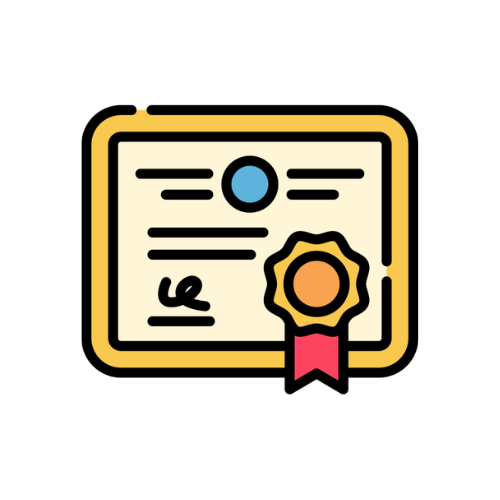 Certificate icon with ribbon and seal.