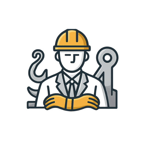 Construction worker with tools and hard hat.