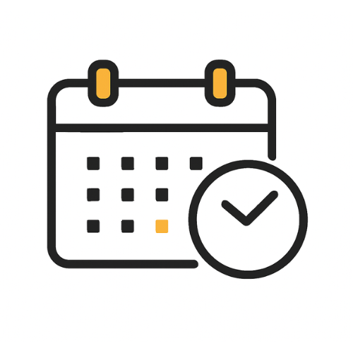 Calendar icon with checkmark for scheduling.