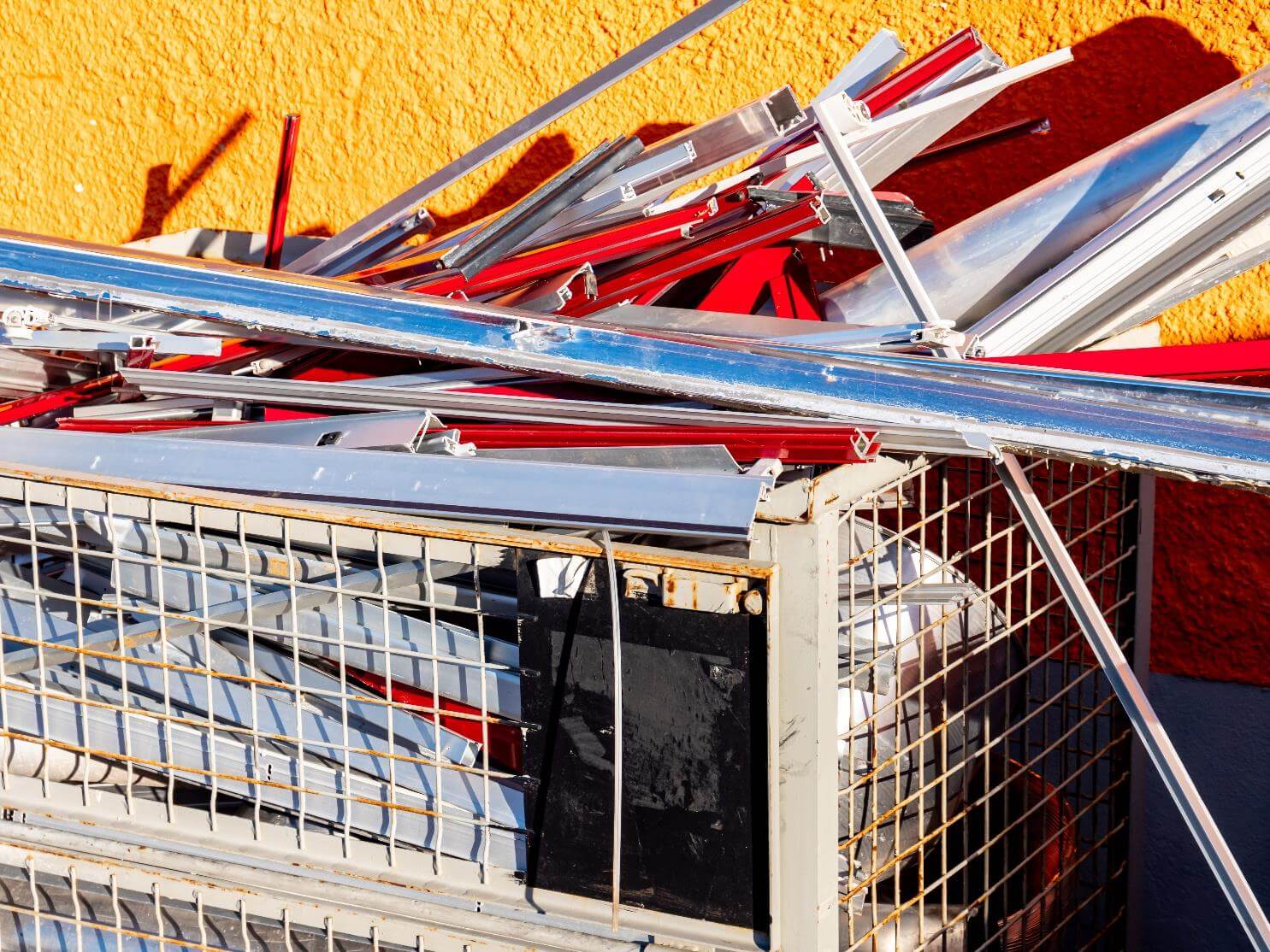 Scrap metal in a wire storage bin.